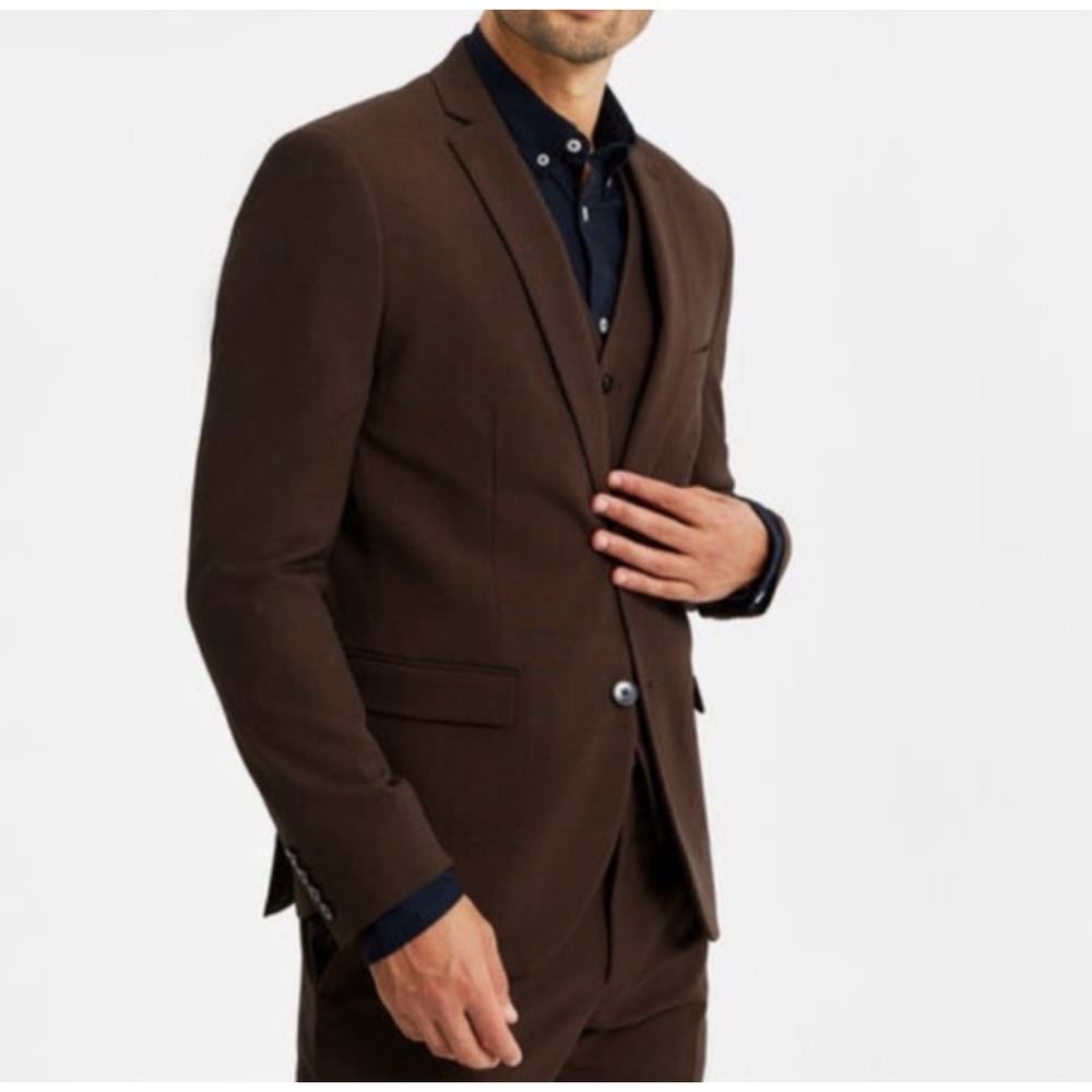 S.C. Soft Men’s Blazer Santo model Cashmere Wool Silk Brown Chocolate Size 46T - Picture 2 of 15